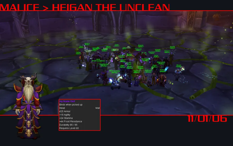 Malice raid group posing after killing Heigan the Unclean, November 1, 2006