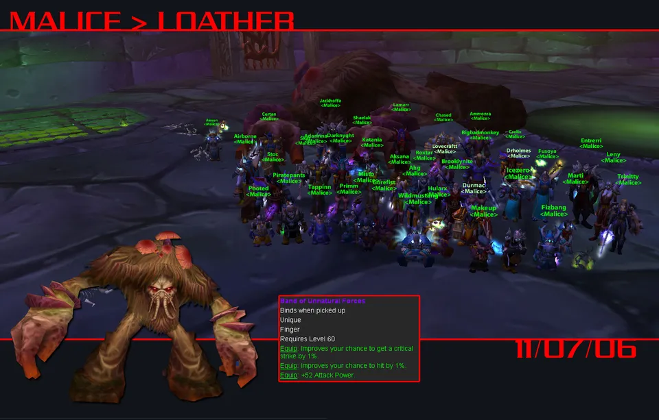 Malice raid group posing after killing Loatheb, November 7, 2006