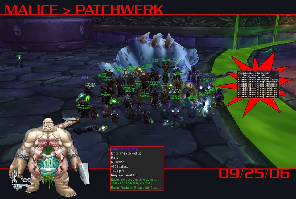 Malice raid group posing after killing Patchwerk, September 25, 2006