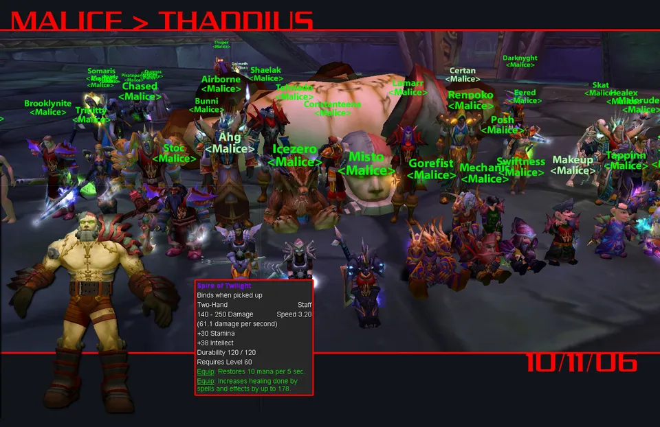 Malice raid group posing after killing Thaddius, October 11, 2006